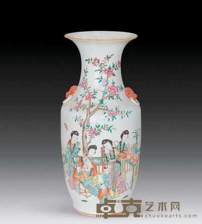 民国 粉彩仕女兽耳瓶 44×20cm